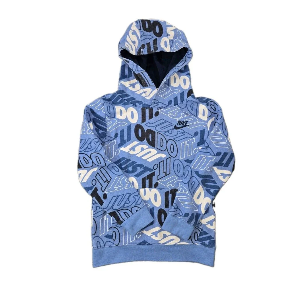 Boys Nike All Over Print Pullover Hoodie Size 7 Blue 6/7 Yrs